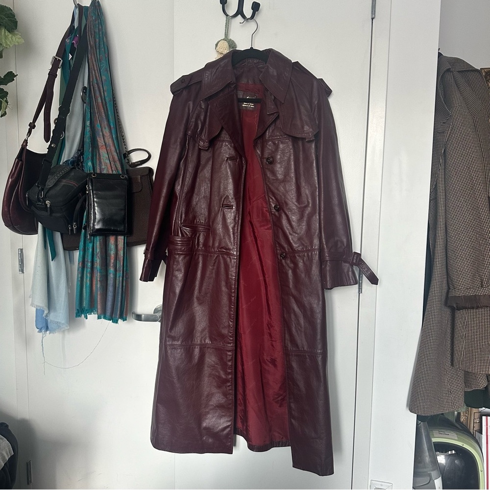 Oxblood Wine Red Long Leather Jacket